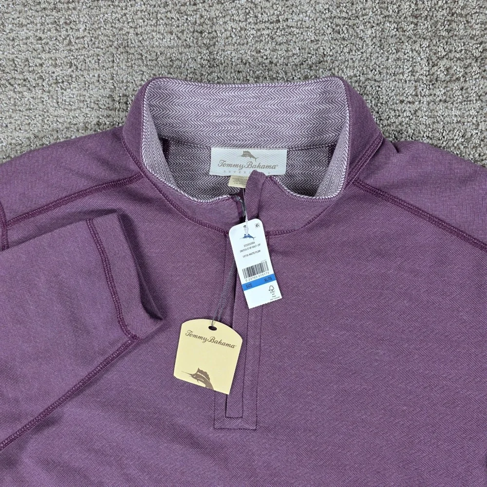 Tommy Bahama Mens XL Switch It Up Half-Zip Reversible Pullover Plum Purple